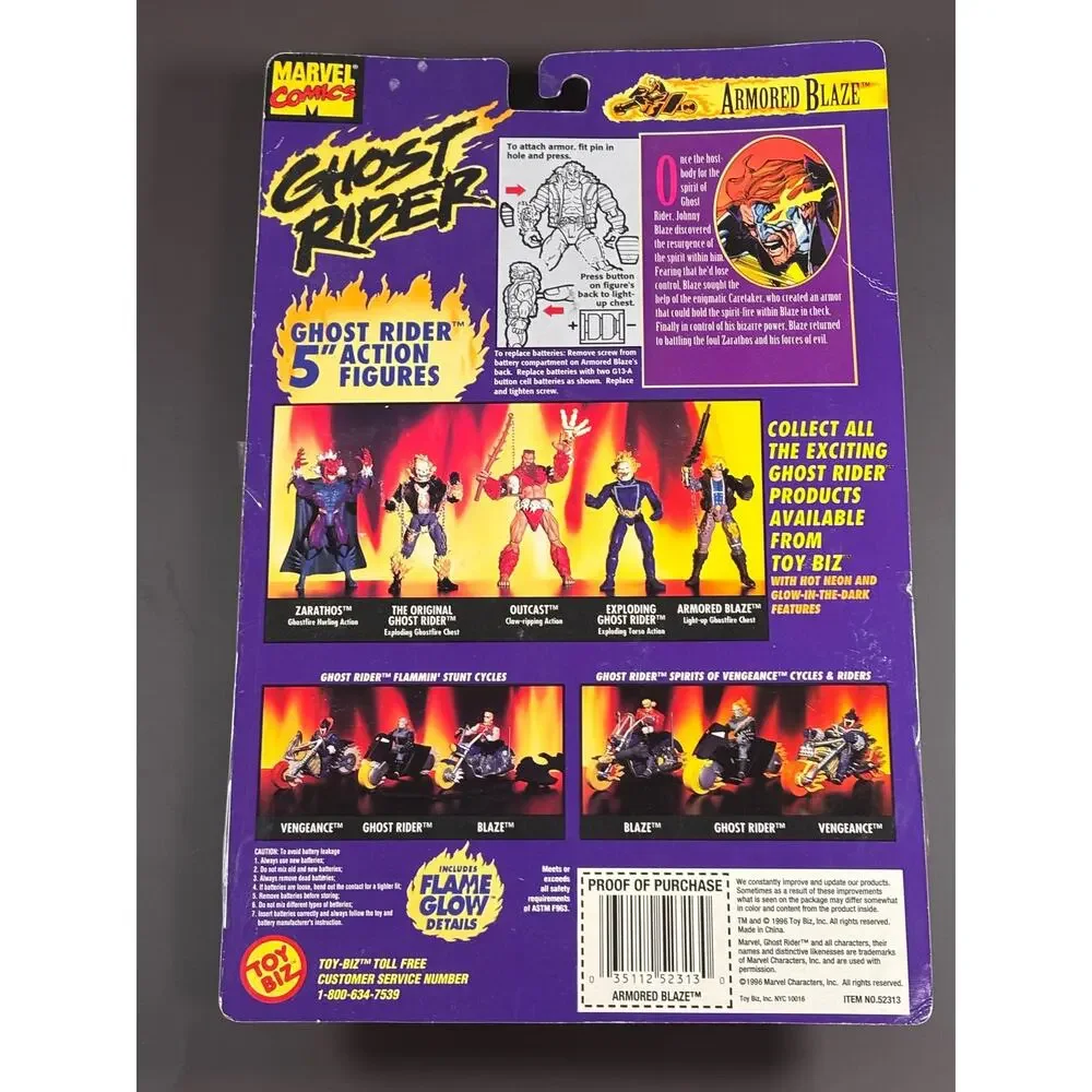 Vintage 1995 Toy Biz Marvel Comics Ghost Rider Blaze Glow in the Dark Figure New